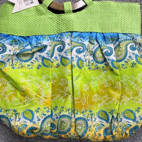 Cruise‎ Club Boho Handbag Wooden Ring Handle Green Blue Paisley Fairy Gypsy - Picture 12 of 12
